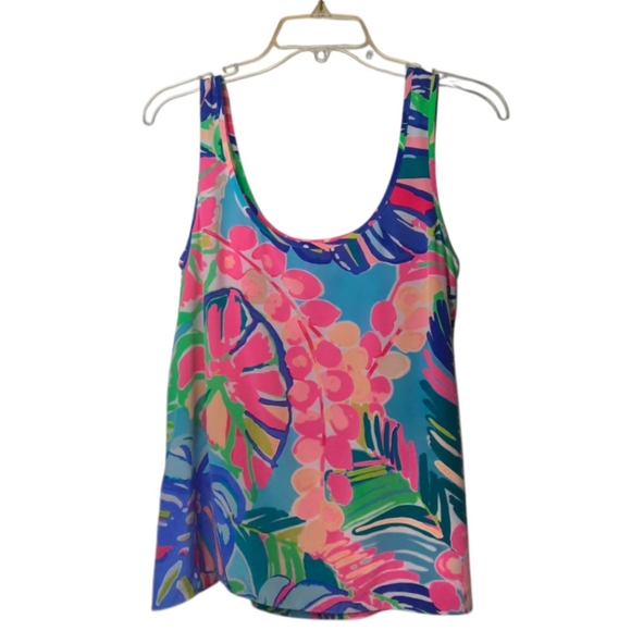 LILLY PULITZER Silk Cosmos Top Tank Resort Beach Summer Exotic Garden M 4 6 - Picture 2 of 8